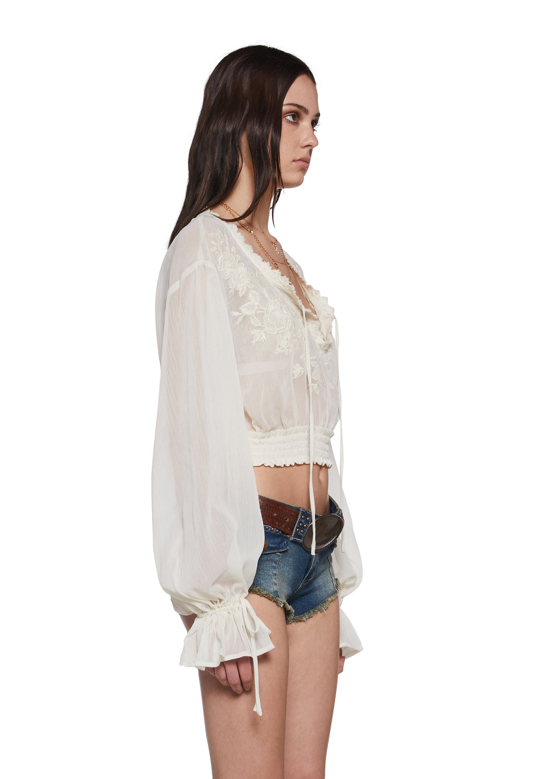 Womens Embroidered Chiffon Blouse Current Mood - Off White - Image 3