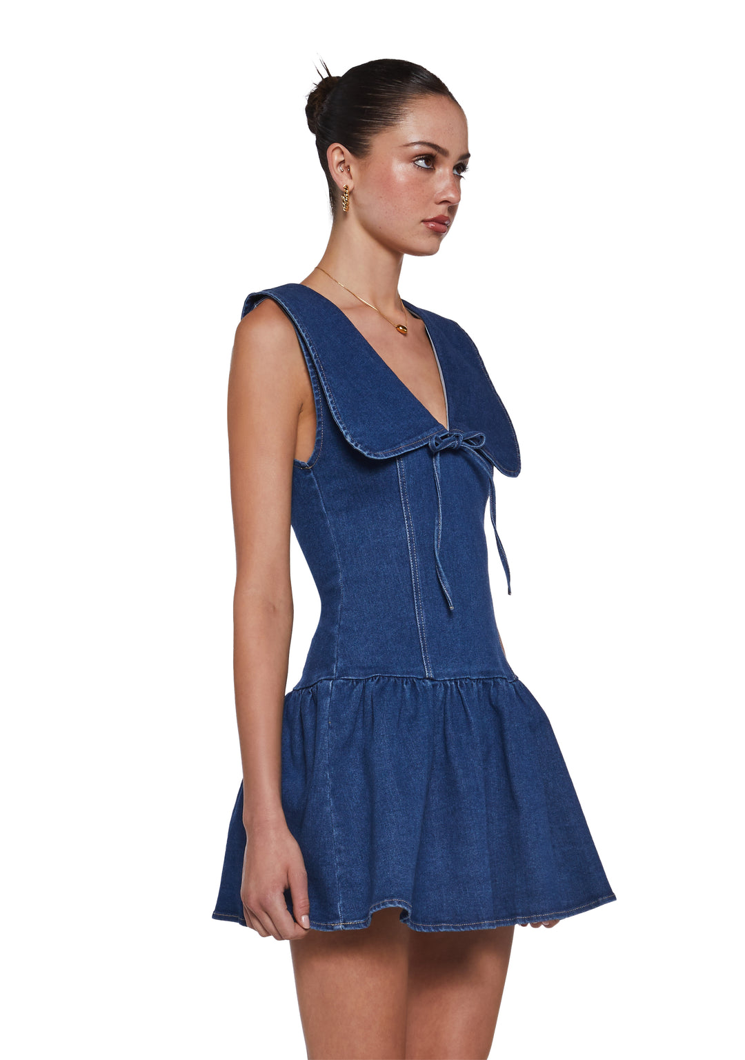 Womens Denim Mini Dress - Blue - Image 3