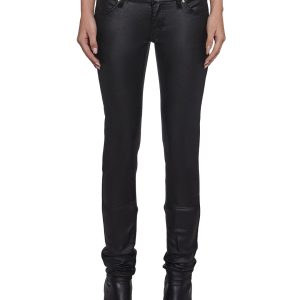 Womens Low Rise Waxed Skinny Jeans Generation Kiss - Black