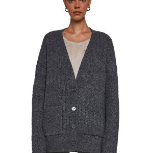 Womens Distressed Cable Knit Cardigan Current Mood - Gray