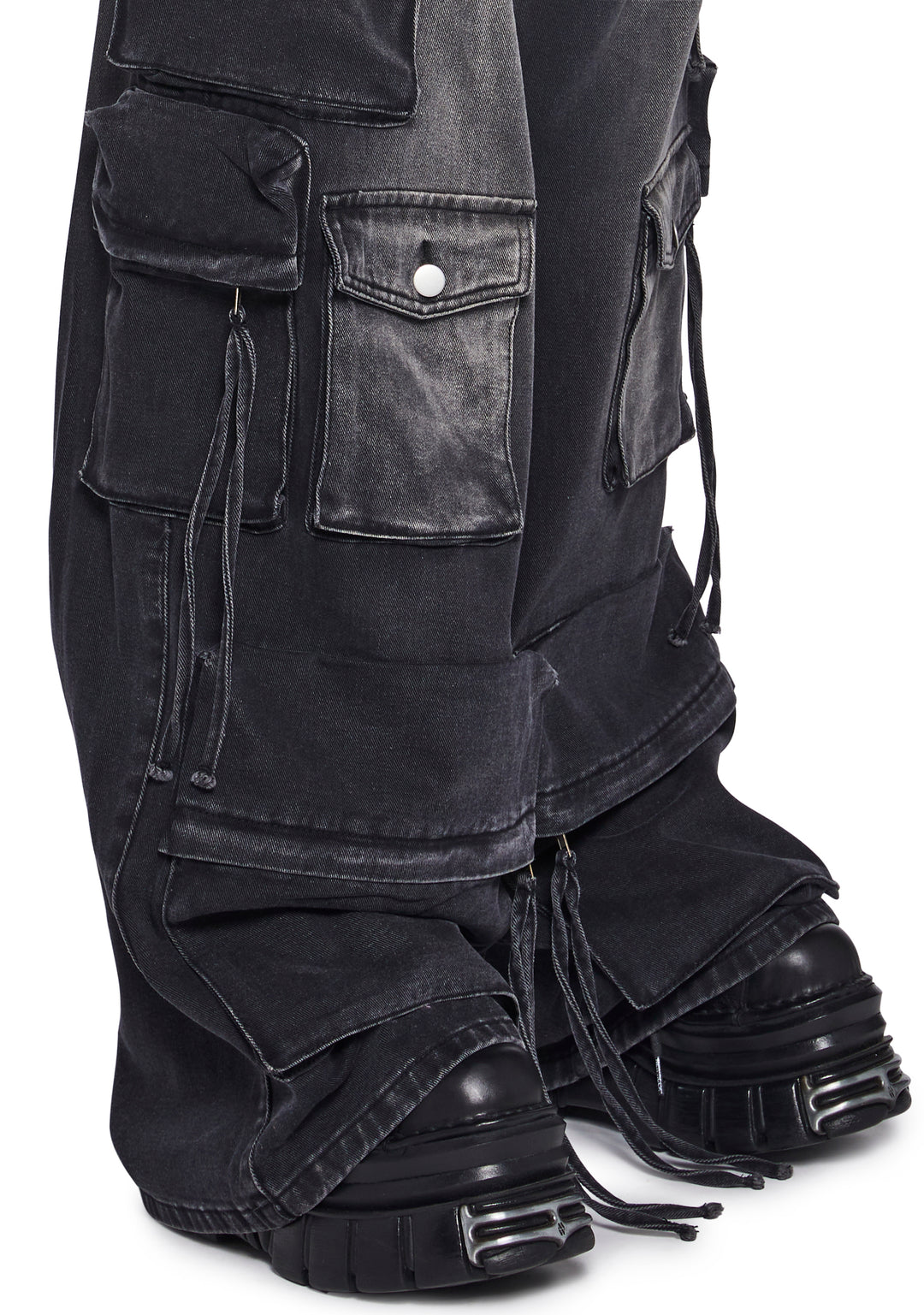 Womens Distressed Cargo Denim Jeans Widow - Black - Image 5