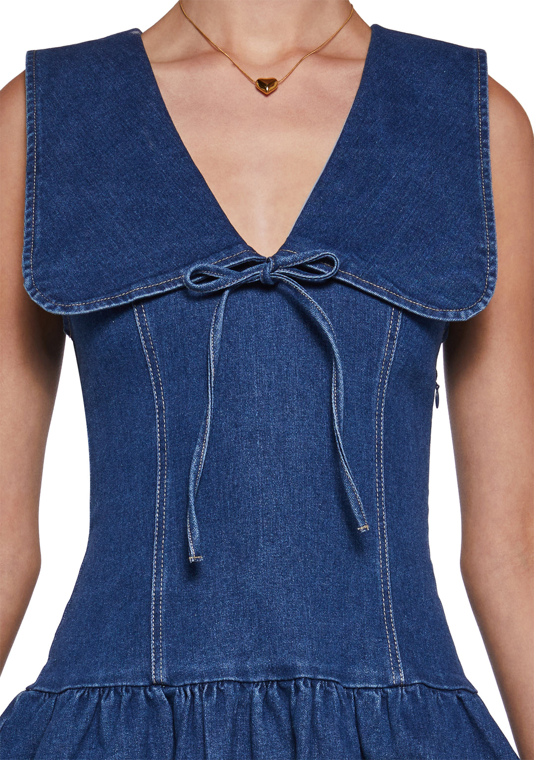 Womens Denim Mini Dress - Blue - Image 5