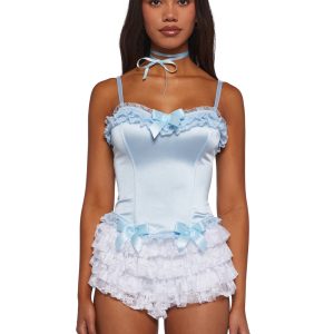 Womens Sexy Marie Antoinette Versailles Satin Corset Top Trickz N Treatz - Blue