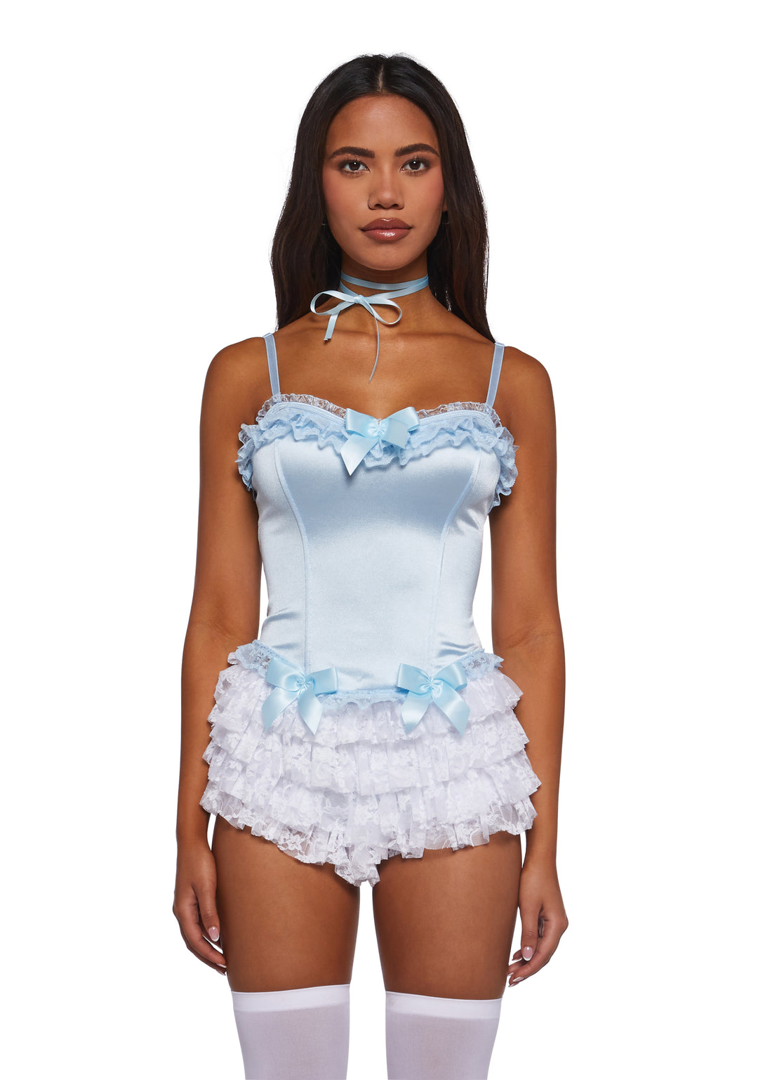 Womens Sexy Marie Antoinette Versailles Satin Corset Top Trickz N Treatz - Blue
