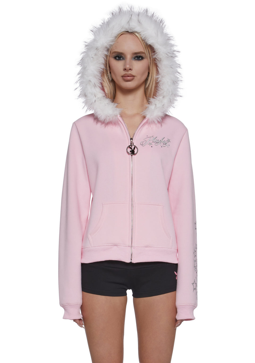 Playboy by Dolls Kill Faux Fur Trimmed Hoodie - Pink - Image 10