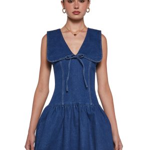 Womens Denim Mini Dress - Blue