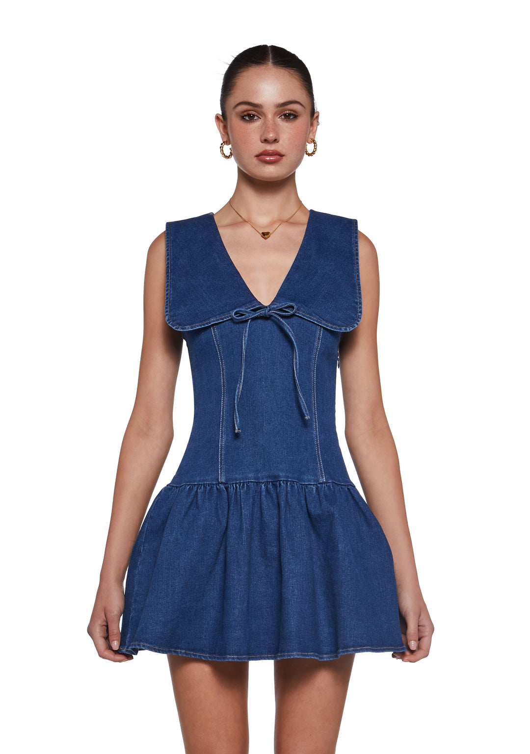 Womens Denim Mini Dress - Blue