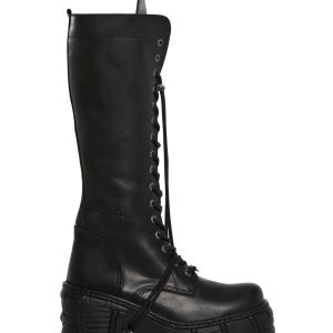 New Rock M-TM002-C2 Lace-Up Knee High Boots - Black