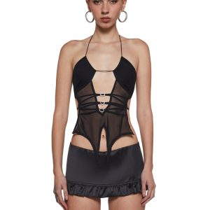 Womens Sheer Mesh Cut Out Top - Black