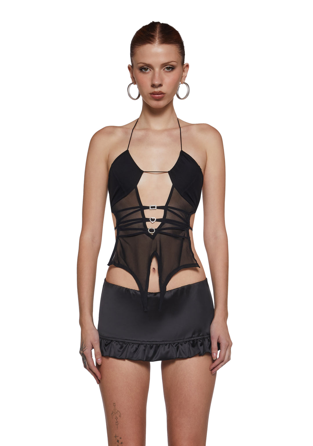 Womens Sheer Mesh Cut Out Top - Black