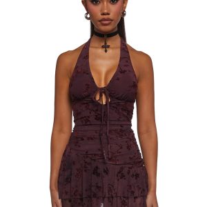 Womens Floral Halter Dress - Red