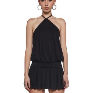Womens Drape V Neck Mini Dress Generation Kiss - Black