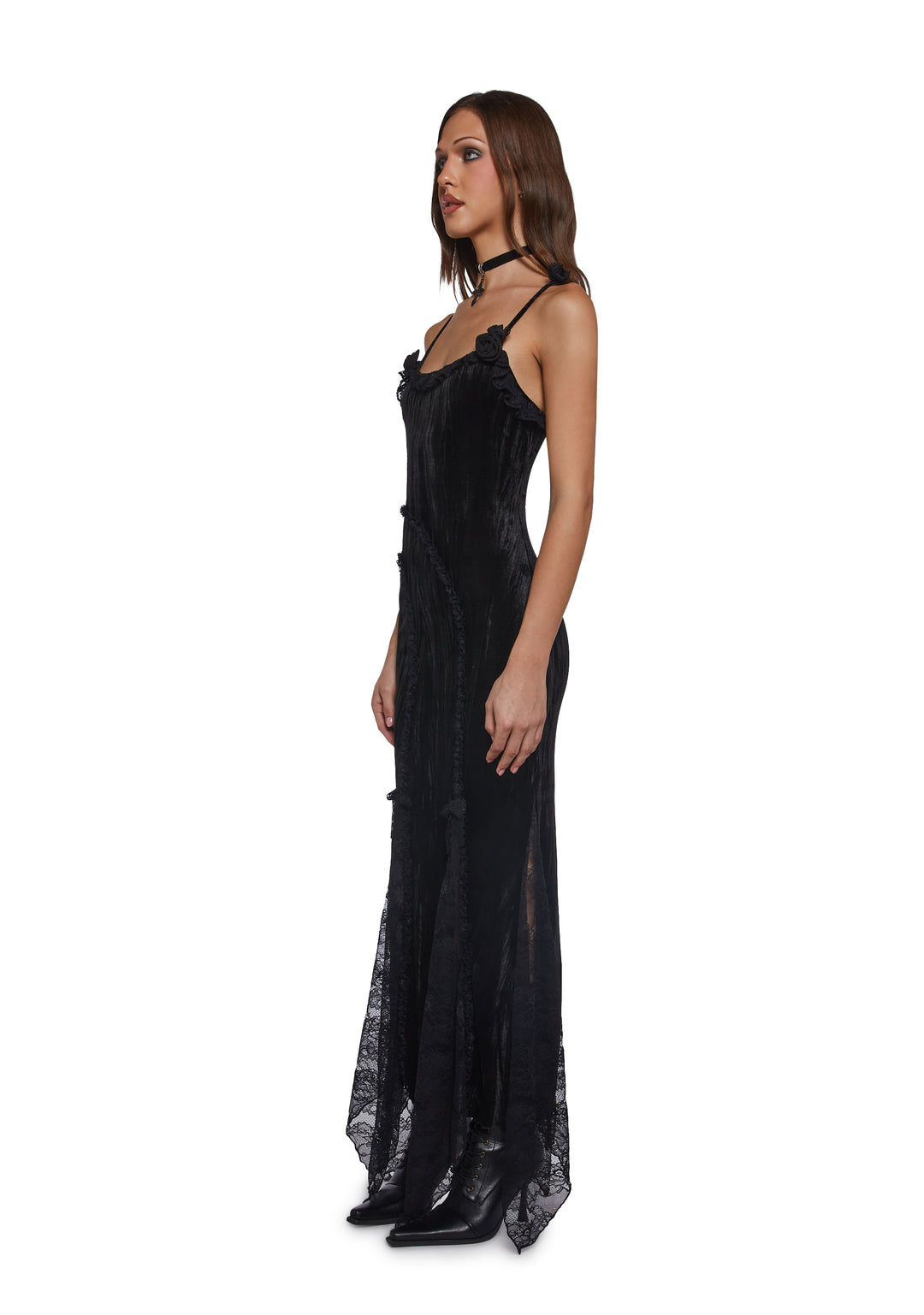 Betsey Johnson Crushed Velvet Maxi Dress With Rosettes - Black - Image 11