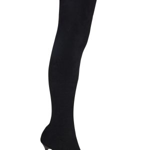 Thigh High Stretch Velvet Boots - Black