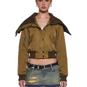 Womens Nylon Crop Fitted Bomber Current Mood - Brown