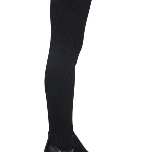 Womens Knit Ribbed Knee High Boots - Black