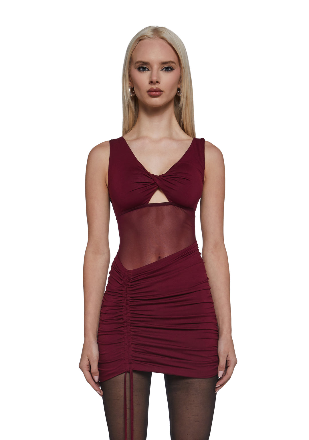 Womens Asymmetrical Ruched Mini Dress Current Mood - Red