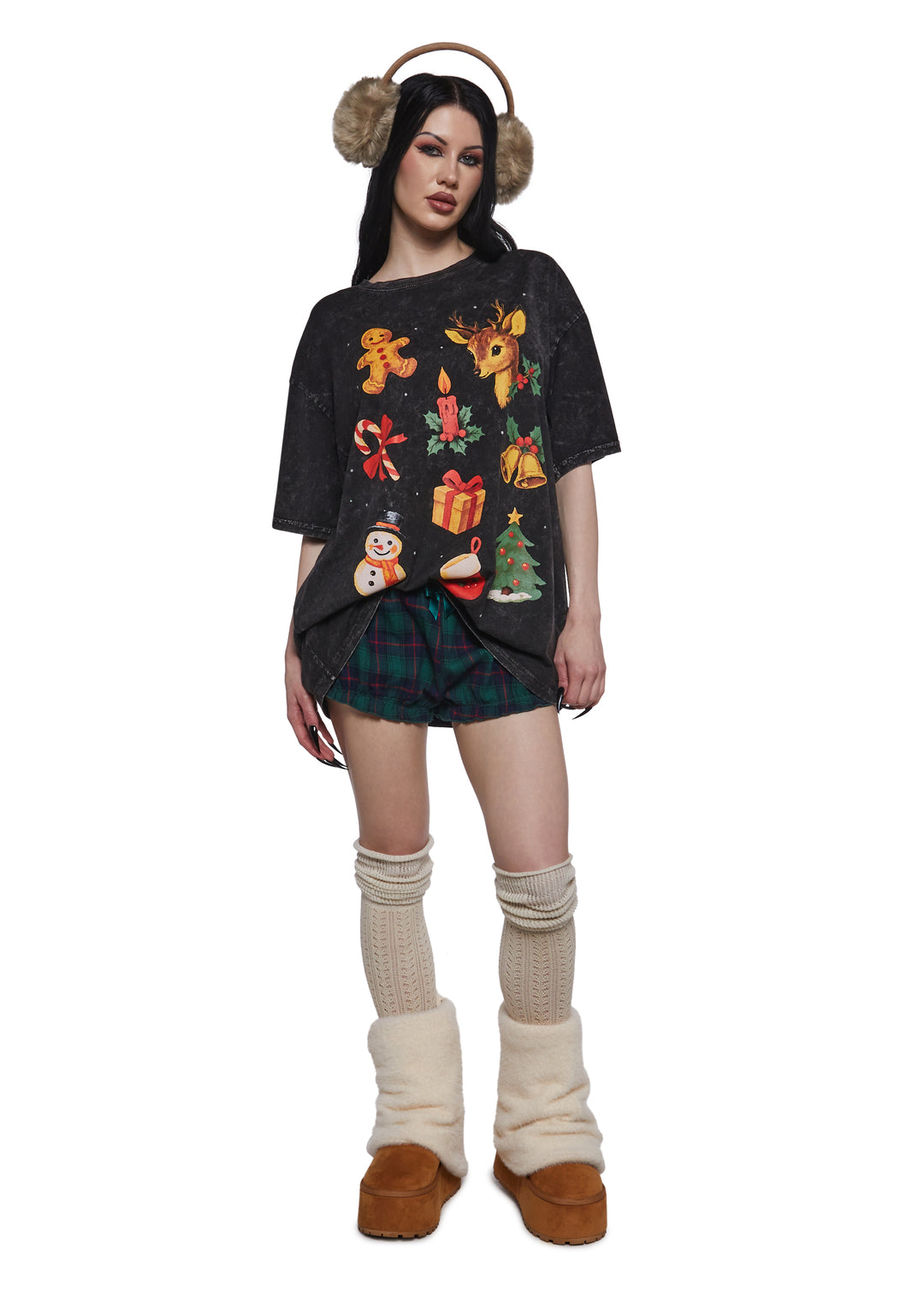 Womens Christmas Oversized Tee Sugar Thrillz - Black - Image 2