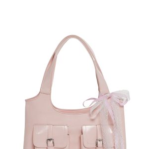 Vegan Leather Shoulder Bag With Bow Sugar Thrillz - Pink
