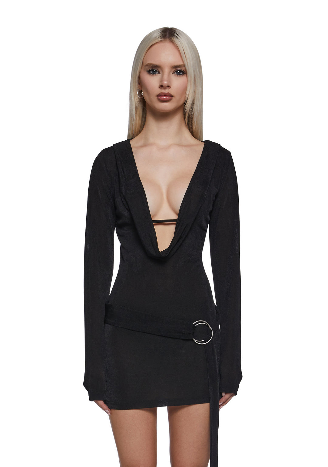 Womens Deep Cowl Neck Dress Current Mood - Black