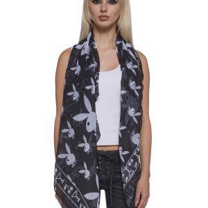 Playboy by Dolls Kill Bunny Graphic Printed Scarf - Black