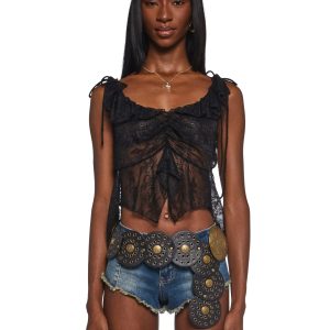 Womens Ruffled Ruched Top Current Mood - Black