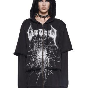Womens Widow Spiderweb Zip Up Hoodie - Black