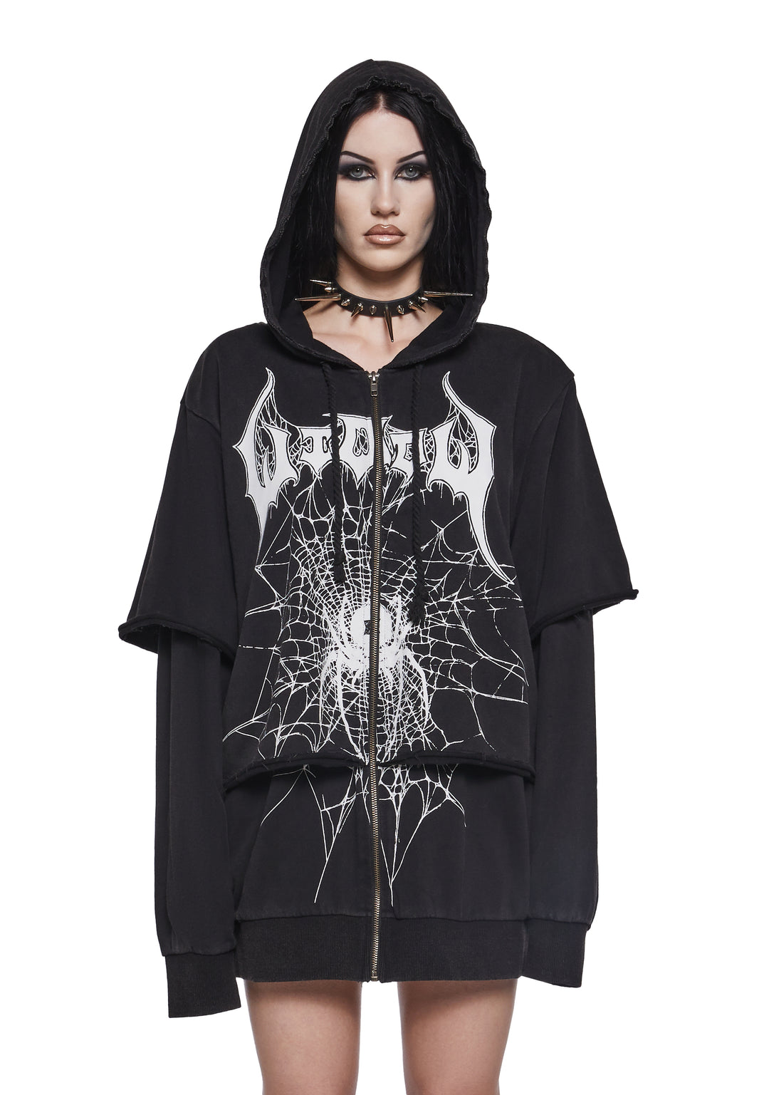 Womens Widow Spiderweb Zip Up Hoodie - Black