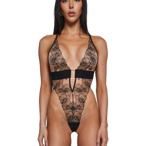 Roma Orchid Blossom Embroidered Teddy - Black