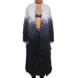 Burning Man Faux Fur Coat Rave Club Exx - White/Black
