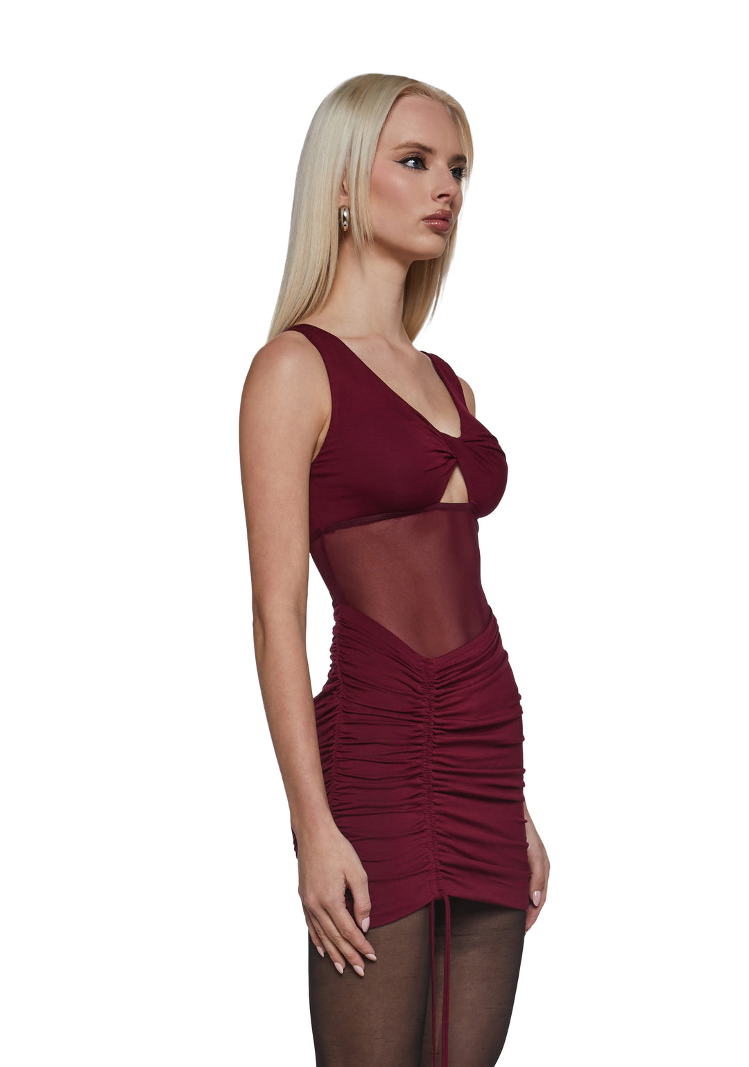 Womens Asymmetrical Ruched Mini Dress Current Mood - Red - Image 3