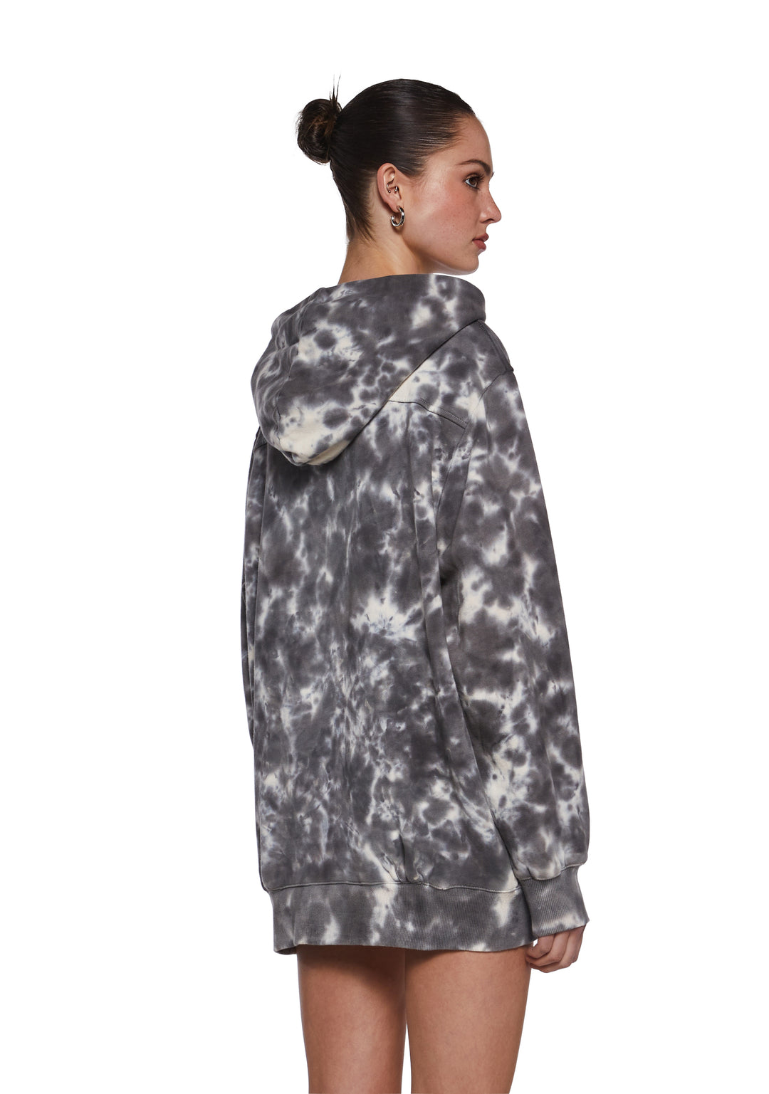 Womens Washed Tie Dye Oversized Hoodie Current Mood - Gray - Image 4