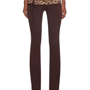 Stretchy Knit Leopard Print Lace-Up Foldover Waist Flare Pants Sugar Thrillz - Brown