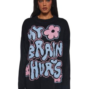 My Brain Hurts Oversized Intarsia Sweater Delia's - Black