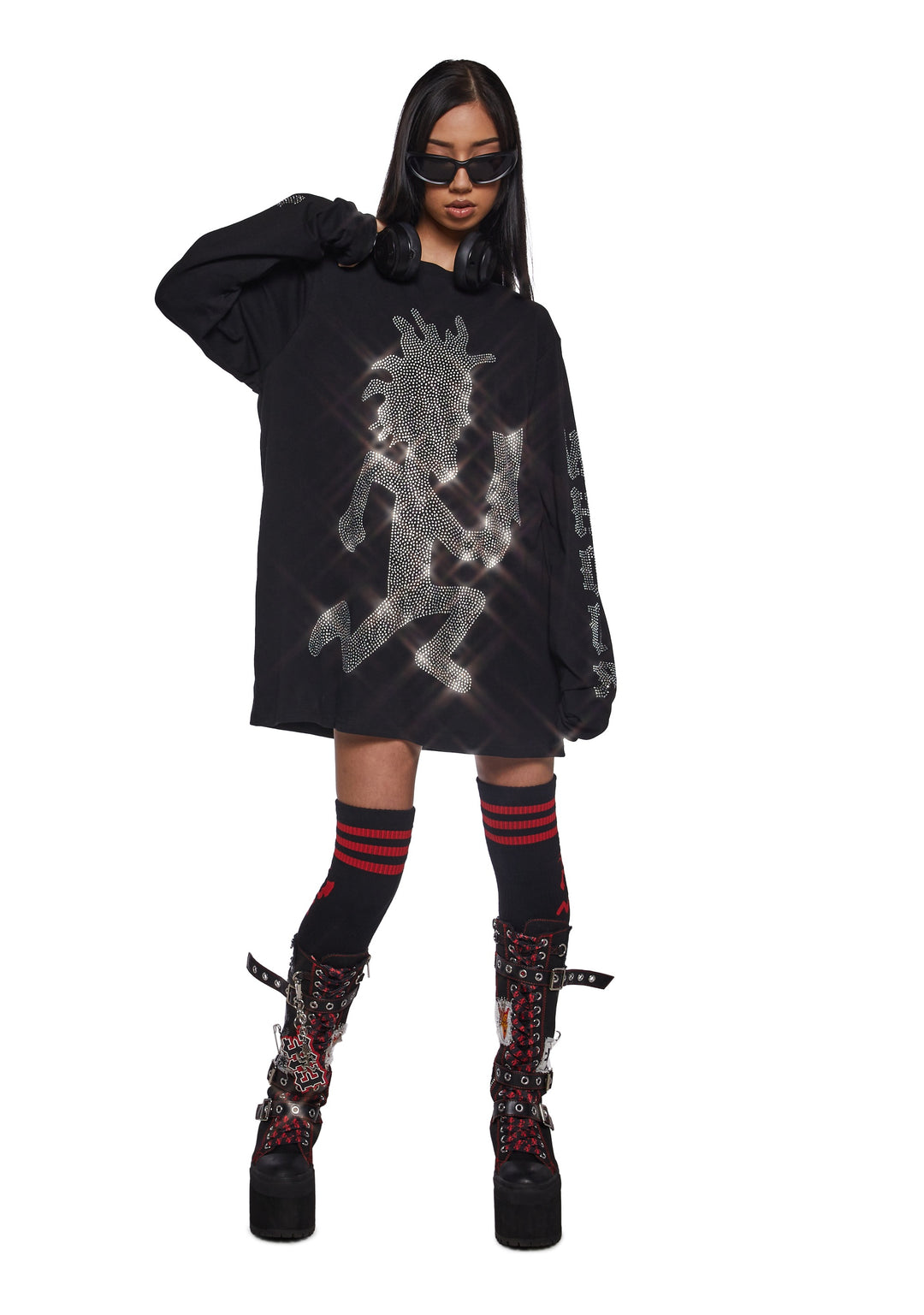 Dolls Kill x Insane Clown Posse Hatchet Man Long Sleeve Rhinestone Tee - Black - Image 7
