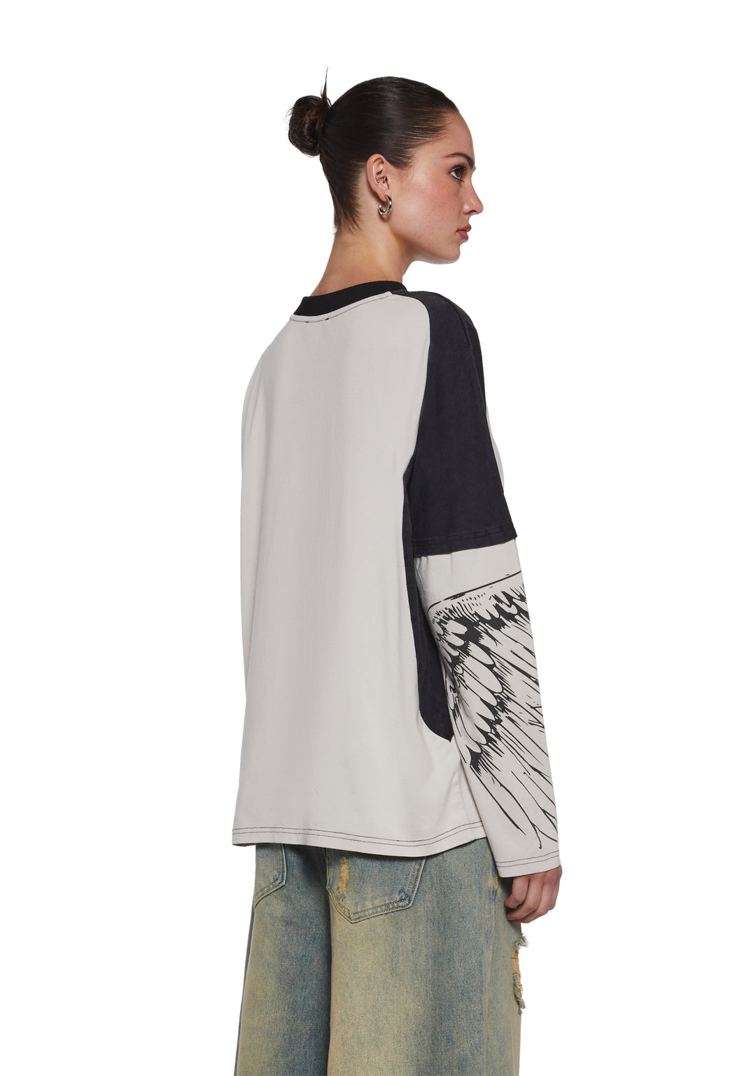 Womens Colorblock Long Sleeve Tee With Wings Graphic - Multi - Image 4