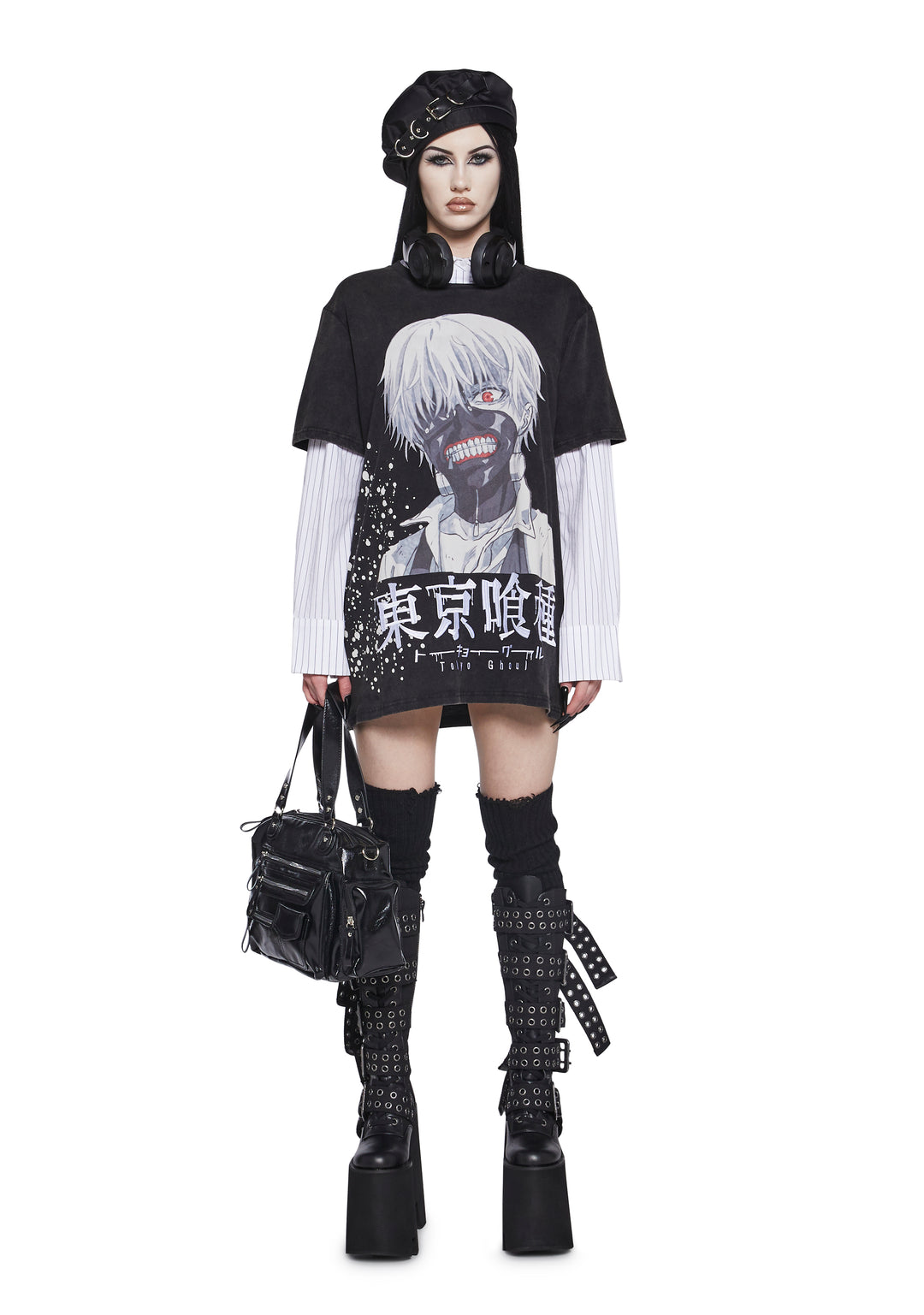 Dolls Kill x Tokyo Ghoul Ken Kaneki Oversized Graphic Tee - Black - Image 2