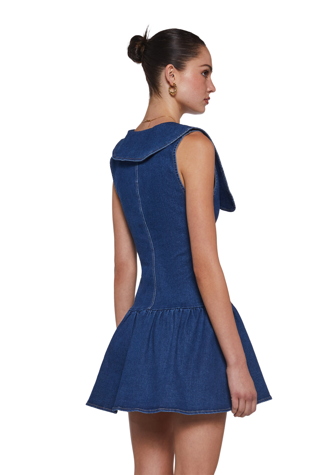 Womens Denim Mini Dress - Blue - Image 4