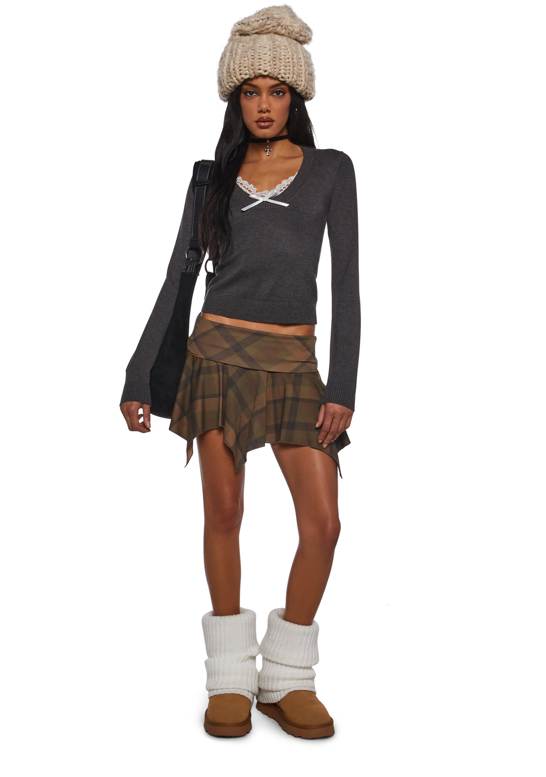 Womens Long Sleeve Knit Top With Bows Current Mood - Gray - Image 2