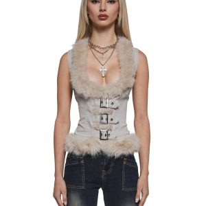 Womens Washed Twill Vest - Off White
