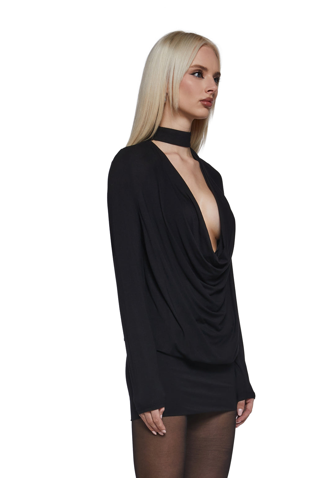 Womens Cowl Mini Dress - Black - Image 3