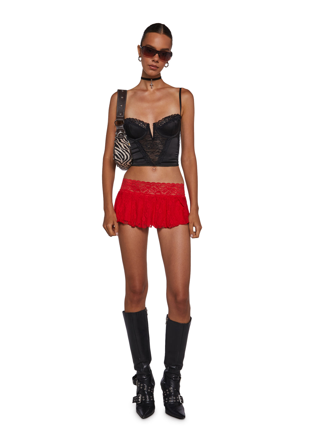 Womens Sexy Lace Mini Skirt Sugar Thrillz - Red - Image 2