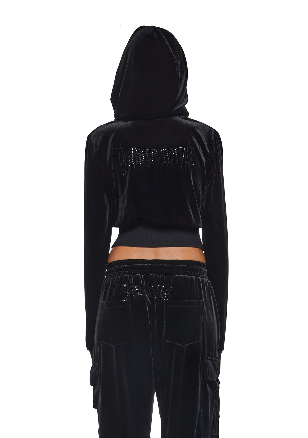 Womens Corsetted Velour Sweatshirt Hoodie Darker Wavs - Black - Image 5