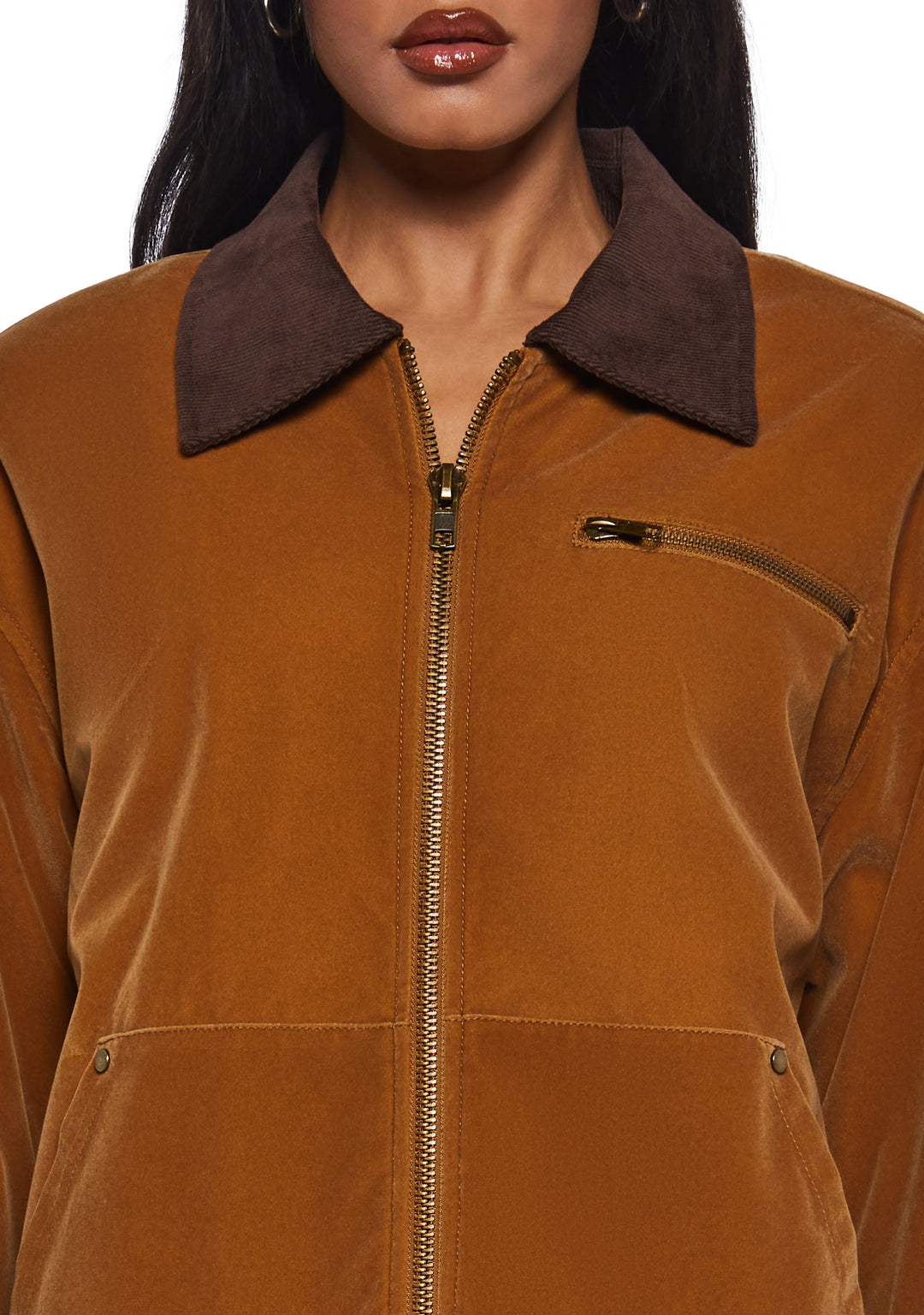 Womens Washed Faux Crop Workwear Jacket Current Mood - Brown - Image 5