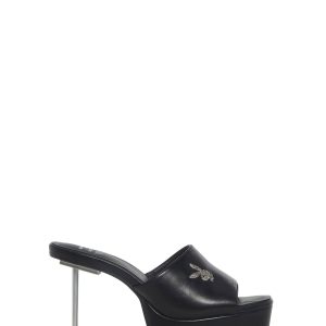 Playboy by Dolls Kill Platform Mules With Playboy Bunny Rhinestone Details- Black
