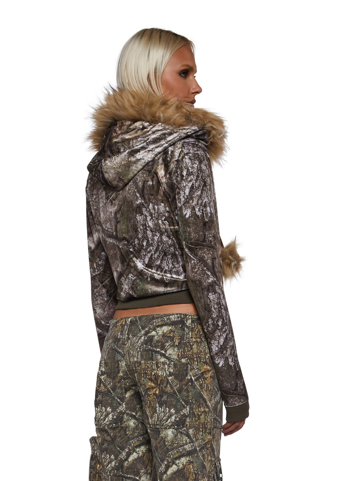 Dolls Kill x RealTree Camo Printed Velour Hoodie With Faux Fur Trim - Multi - Image 4