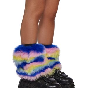 Faux Fur Striped Leg Warmers Sugar Thrillz - Multi
