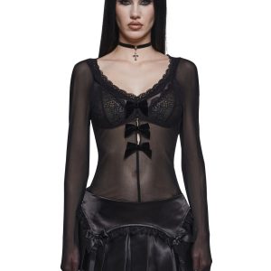 Womens Mesh Long Sleeve Top Widow - Black