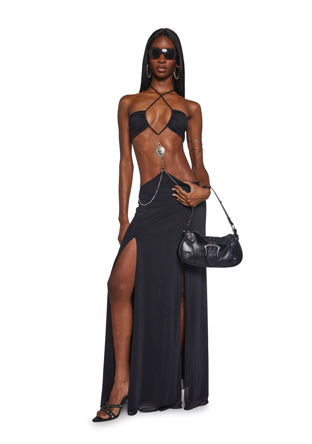 Womens Cut Out Maxi Dress With Chain Charm Generation Kiss - Black - Image 5