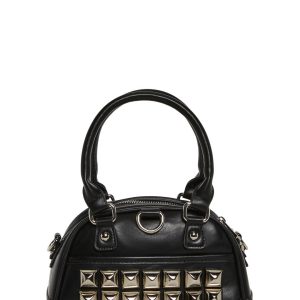 Pyramid Stud Bowler Handbag - Black